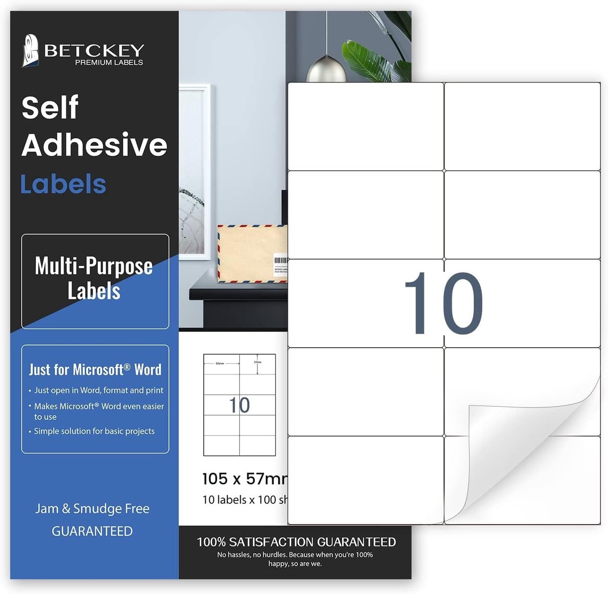 SnelShoppen - 100 Bladeren A4 Zelfklevende Labels 105mm x 57mm, Matt Papier, 10 Labels per Blad, Geschikt voor Inkjet en Laser Printers, Perfect voor