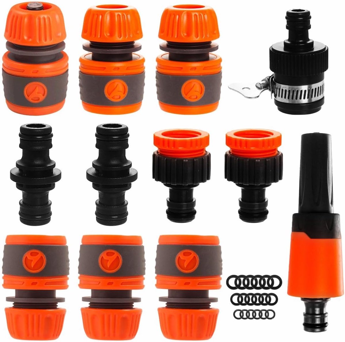 SnelShoppen - Tuinslang Connectoren en Fittingen Set, 5 Eind Snelkoppelingen, 2 Tuinkraan Connectoren 1/2 Inch en 3/4 Inch, 2-in-1, 2 Dubbele Mannetje
