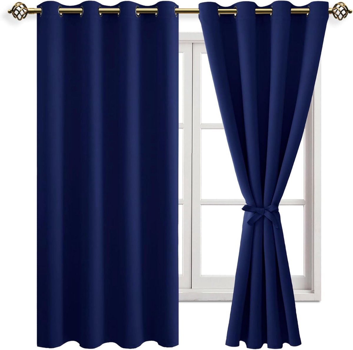 SnelShoppen - Zwarte Blackout Gordijnen Oogjes voor Slaapkamer en Woonkamer Donkerblauw 2 Stuks 160 x 132 cm (H x B)
