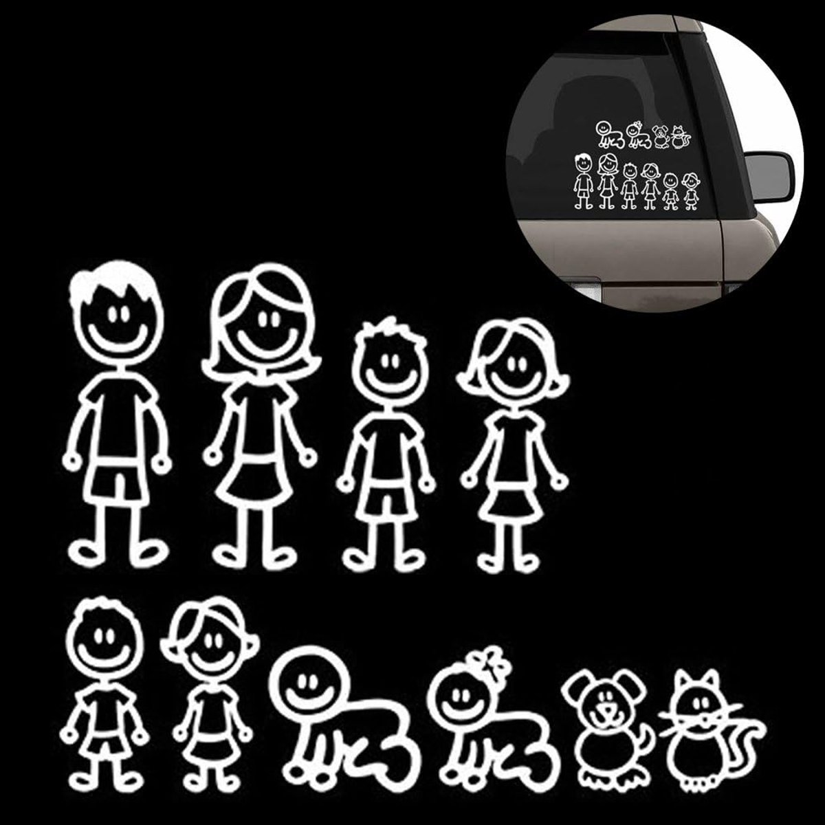 SnelShoppen - Set van 10 Familie Auto Stickers Decals - Waterdichte en Weerbestendige Stickers voor Buiten - Gepersonaliseerde Emblemen voor Gezinnen