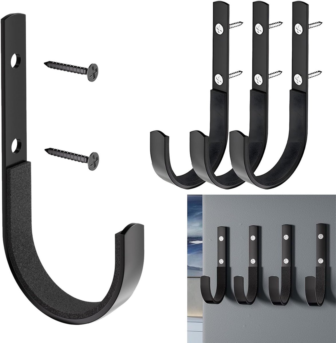 SnelShoppen - Roestvrijstalen Wandhouder voor Wapens, Schoppen en Kleding - 4 Stuks Haken, Krasbestendig en Stabiel Design, Ideaal voor Garage en Opsl