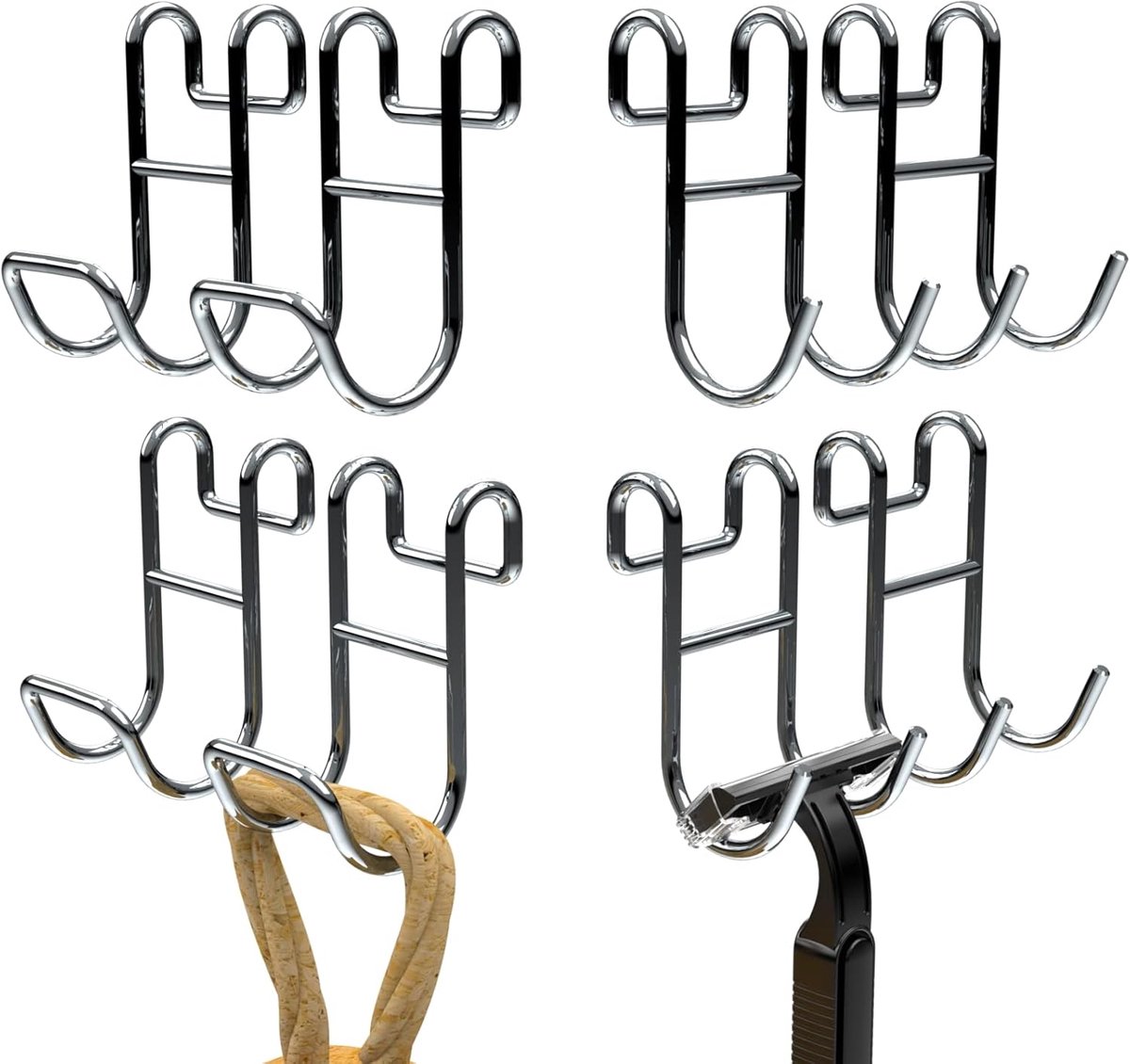 SnelShoppen - Douche Caddy met Haakjes - Zware Duurzame RVS Helm Haken voor Draadplanken - 8 Stuks Zilver - Perfect voor Badkamer en Toilet