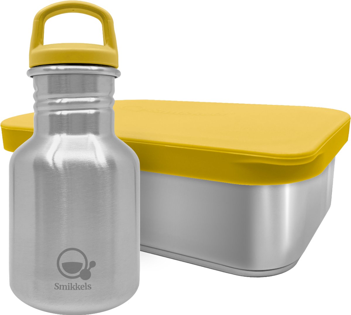 Smikkels - RVS lunchset Daily Basic Geel - Drinfkles 350ml - Broodtrommel 900ml - 304 RVS (18/8) - Schoolset kind