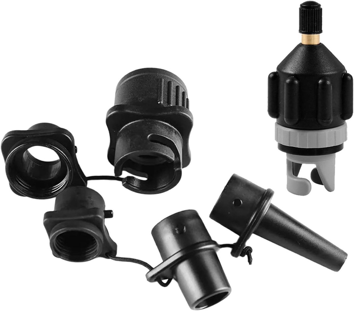 Luchtpomp Adapter - Ventiel Adapter - Watersport Opblazen - 4 Nozzle Koppelingen - One Size - Zwart