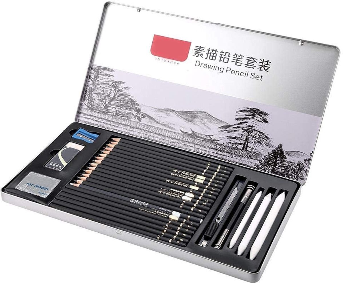 Omgoods- Teken Set 29 Stuks - Professioneel Tekenmateriaal - Schets Potloden - Niet-giftig - Hoge Taaiheid - Comfortabel Handvat