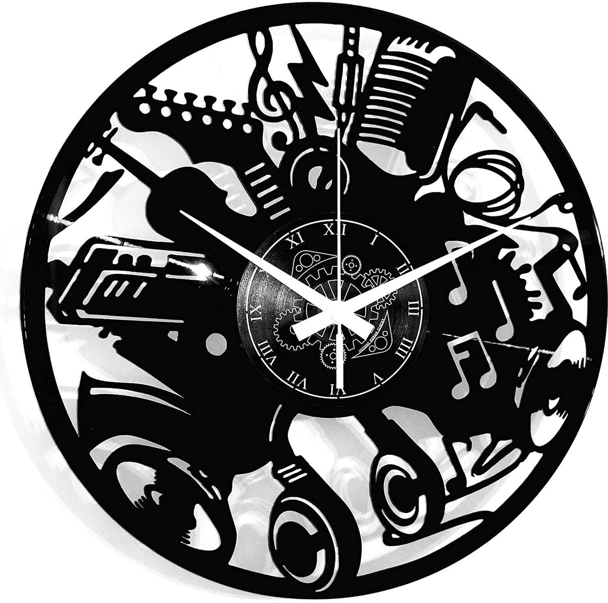 Omgoods - Vinyl Wandklok Muziek Instrumenten 30 cm - Handgemaakt Vintage