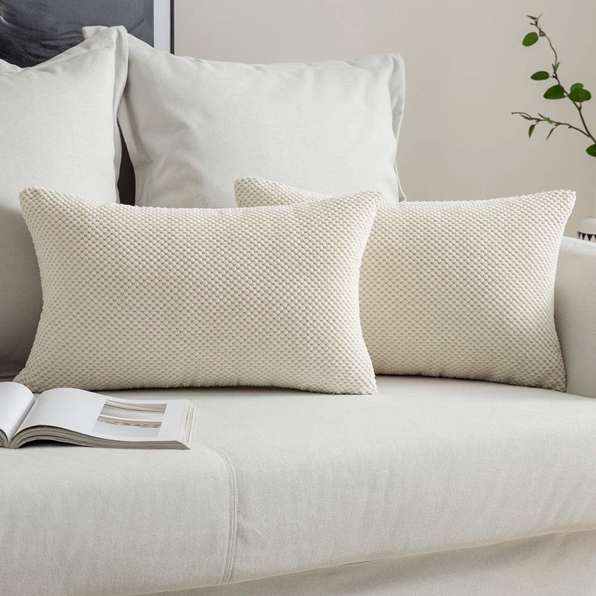 Omgoods - Set van 2 Decoratieve Kussenhoezen met Granulaatpatroon - Zachte Kussens voor Sofa en Slaapkamer, Wit 30 x 50 cm