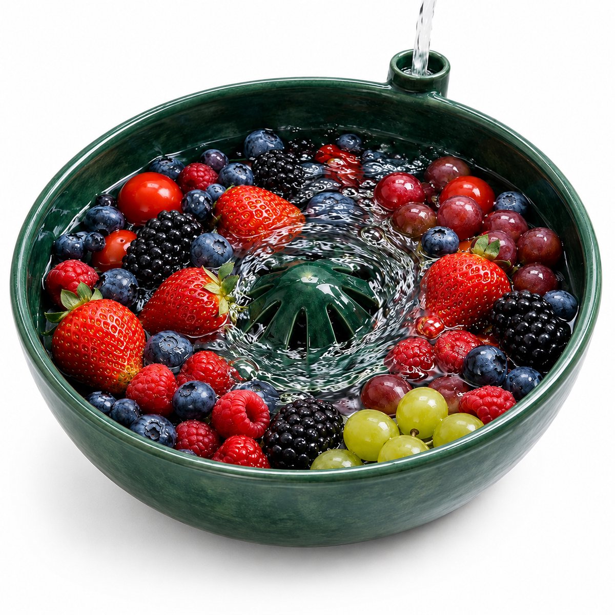 Bobypet - Zelfroterende Fruit Waskom met Zeef - Automatische Bessen Washer en Verlek Schaal - Draaiende Fruitzeef voor Aardbeien, Druiven en Cherrytomaten - Donkergroen