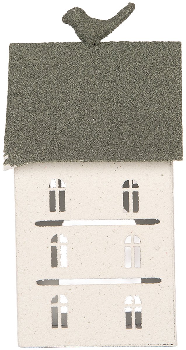Clayre & Eef Decoratie Beeld Huis 12x12x27 cm Wit Metaal