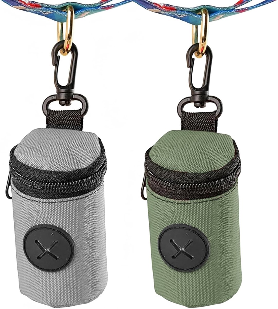 2 stuks hondenpoepzakdispensers, afvalzakhouder met karabijnhaak, draagbare stoffen organizer voor wandelen, kamperen - ShopVlot