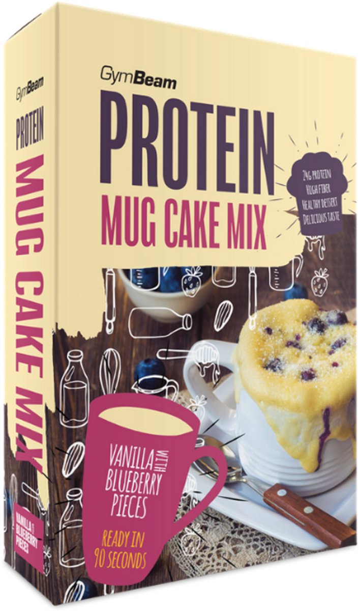 GymBeam Proteïne Mug Cake Mix 500 g vanille met stukjes bosbes