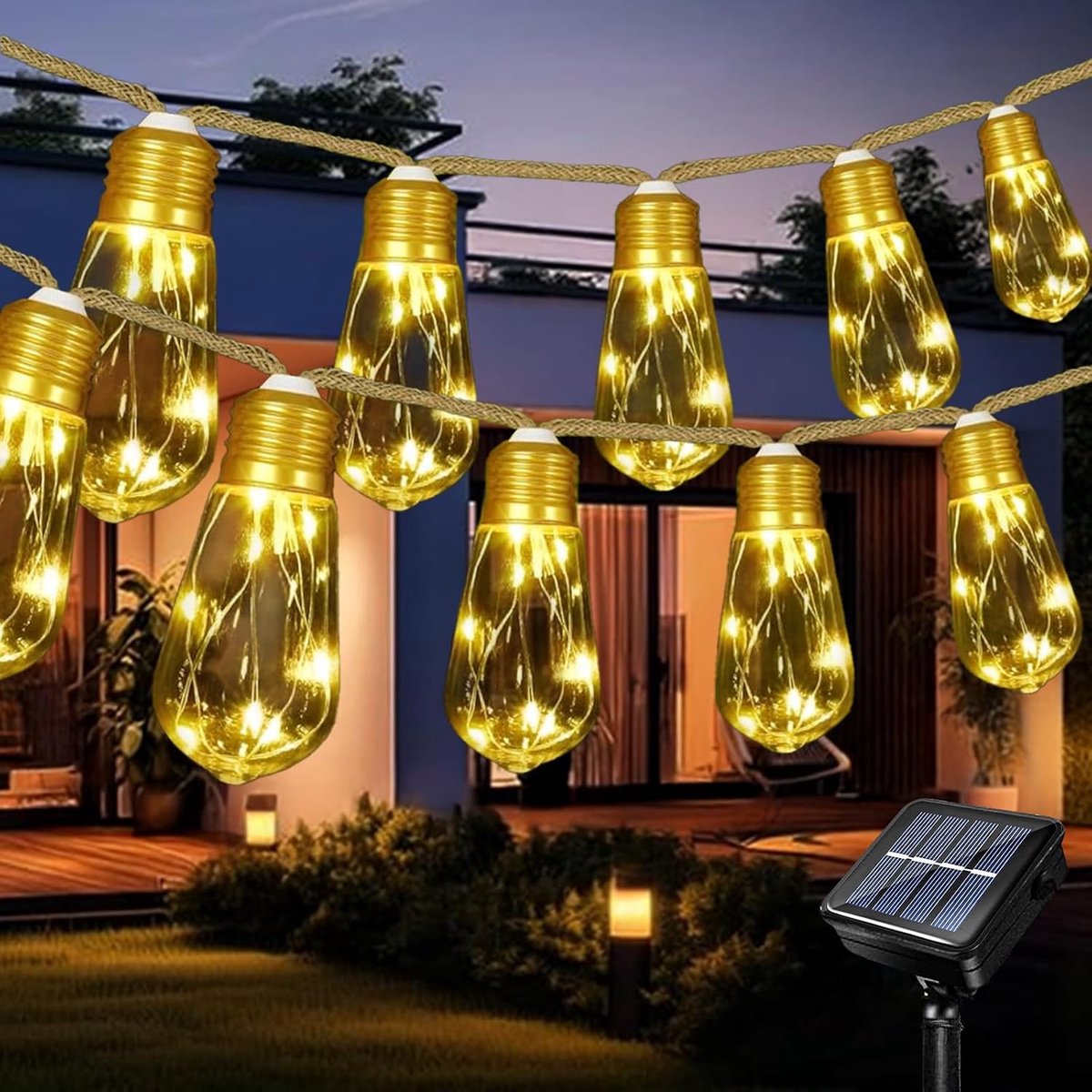 Solar fairy lights 6,5 m - henneptouw - 80 LED's - sfeervolle verlichting voor tuin - ShopVlot
