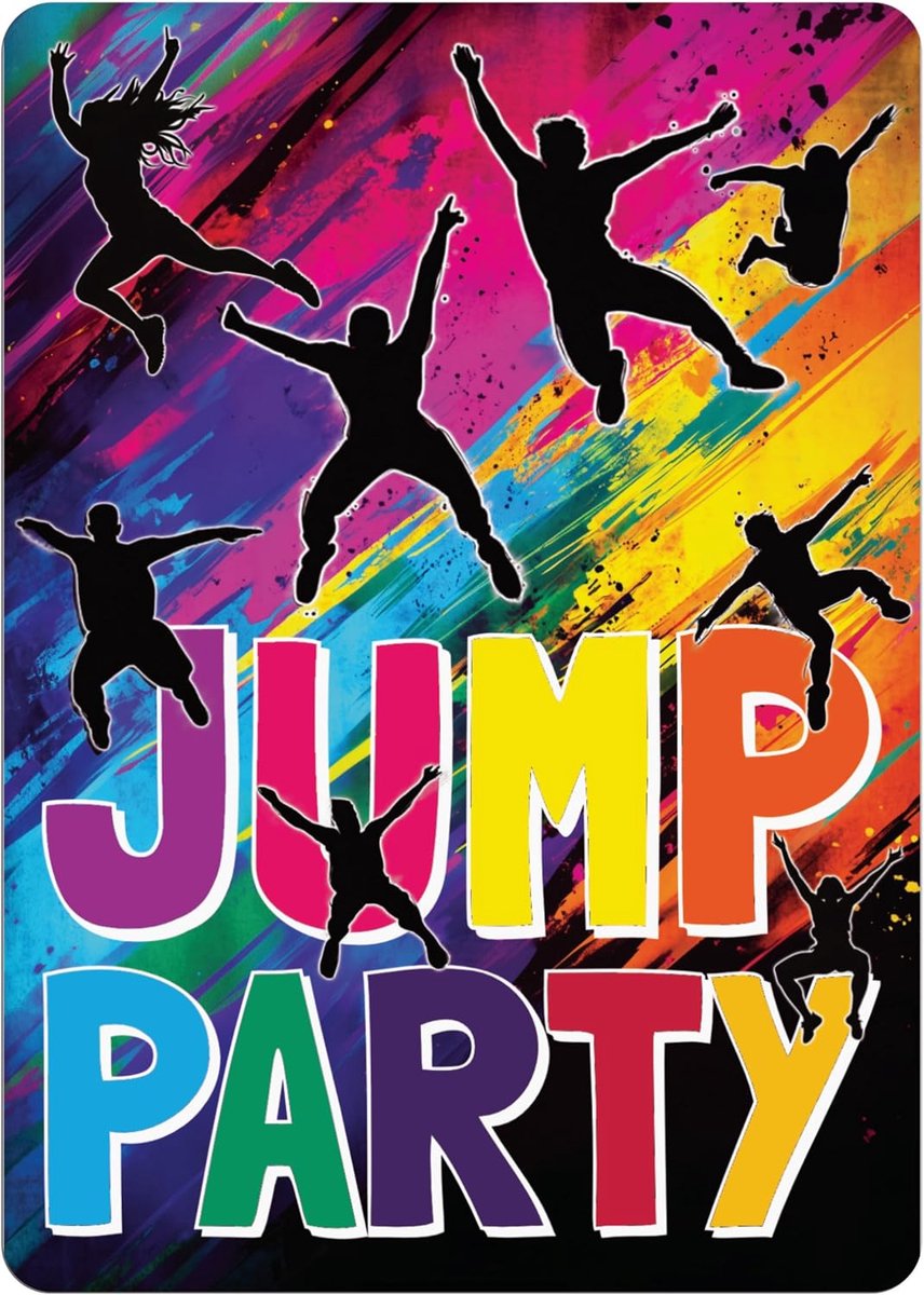 Verjaardags- en feestuitnodigingskaarten - 12 aanpasbare kaarten - jumping design - maak jouw feest compleet! - ShopVlot