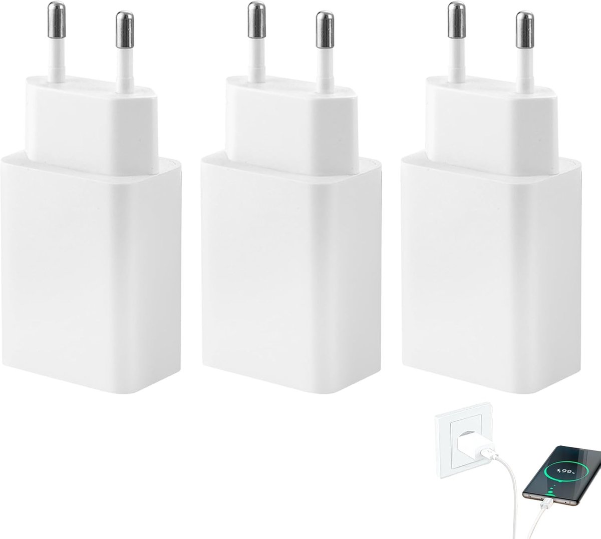 3 stuks 5 V 2 A oplader USB-netstekker, 10 W oplader USB voeding stekker adapter, voor tablet, smartphones, e-reader, Smart Watch