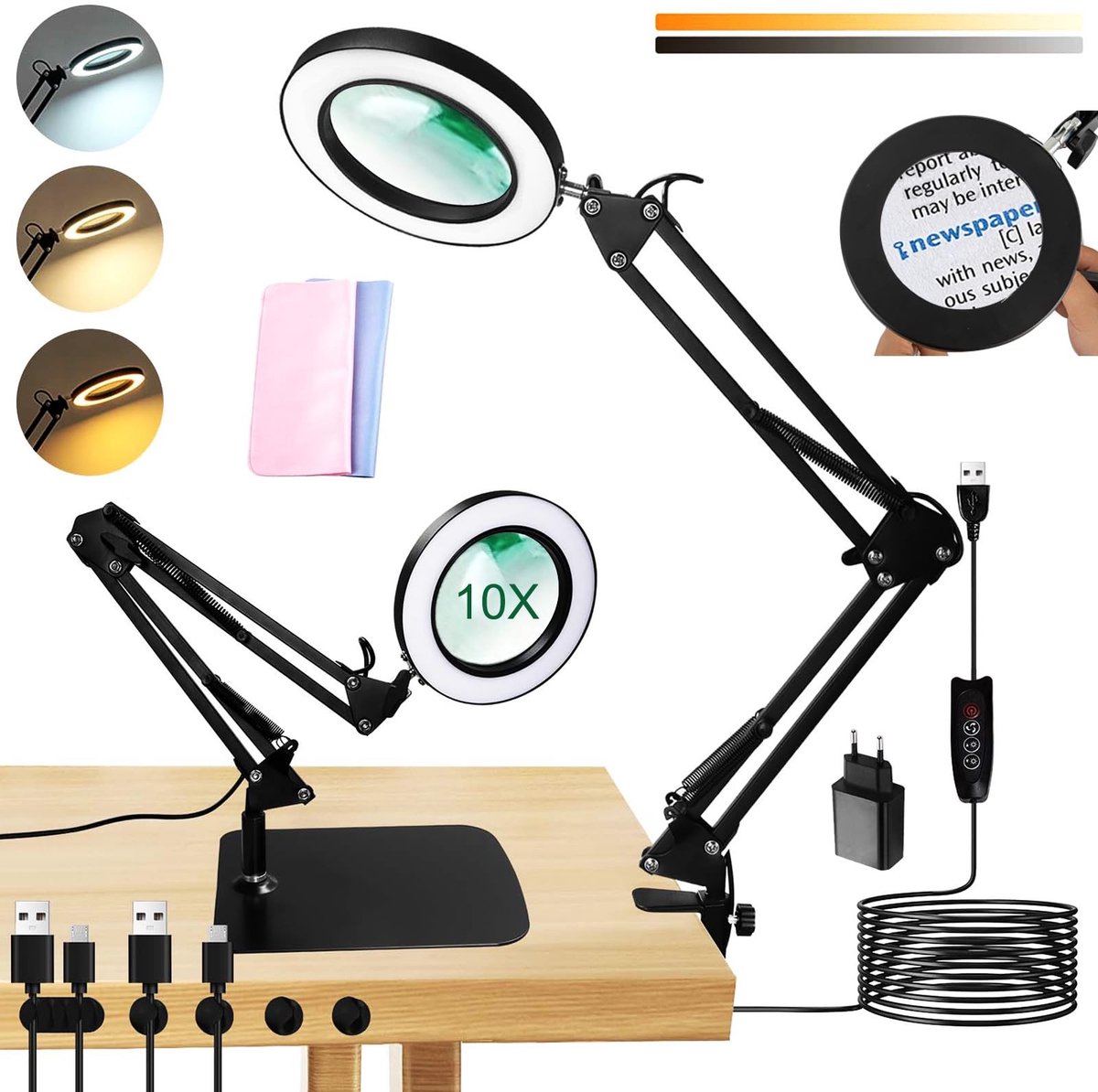 Omgoods - Vergrootglas met LED en Klem - 10x Versterking voor Hobby en Werk