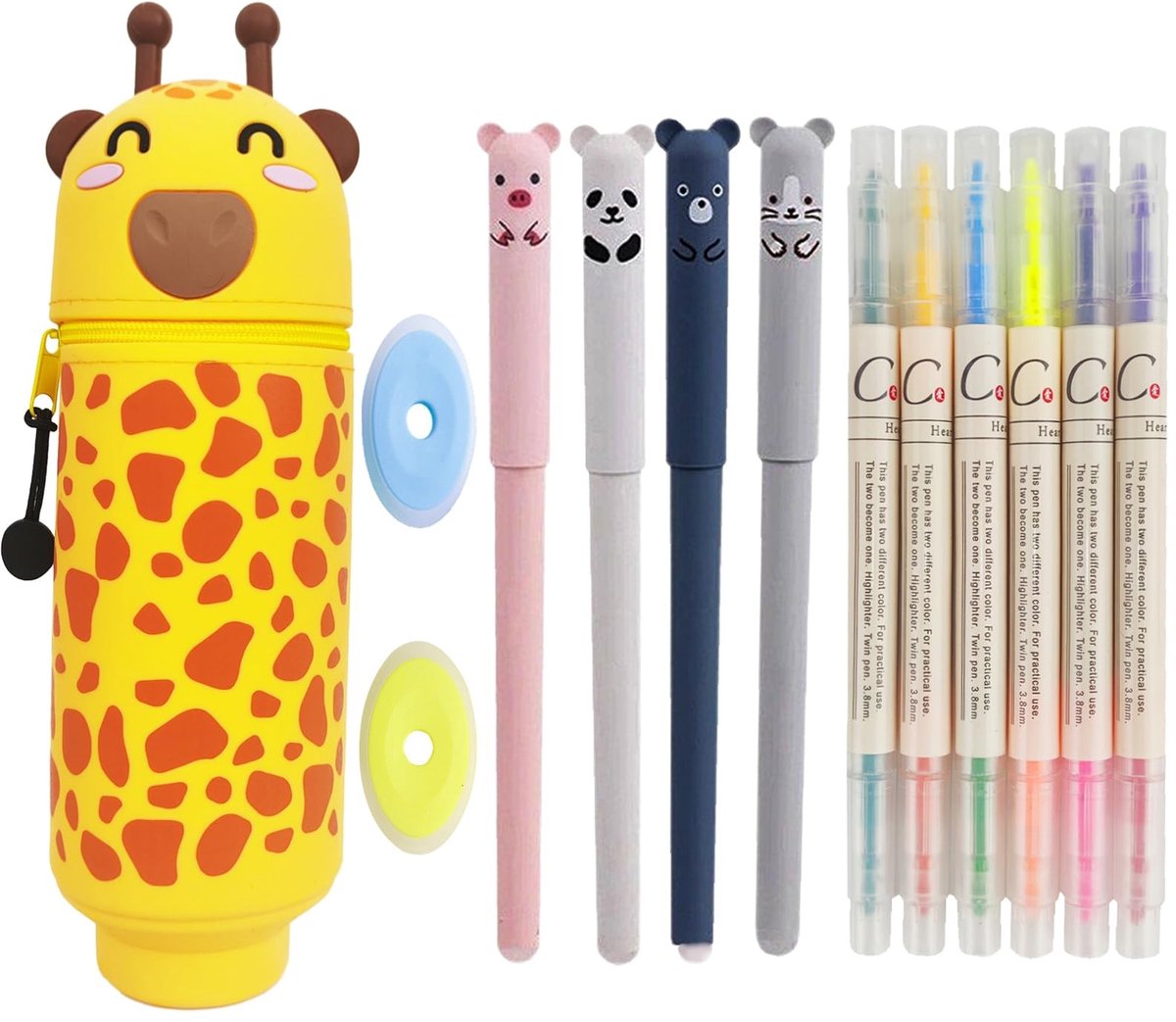 Omgoods - 13 2-in-1 Soft Silicone Pencil Case Set - Gele Etui Met Schoolbenodigdheden
