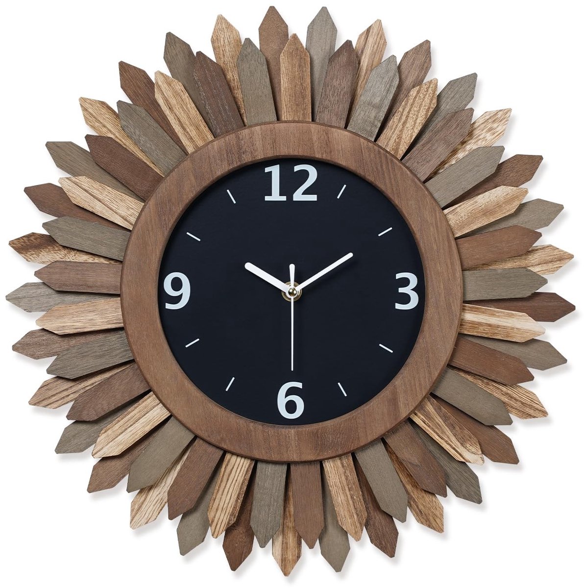 Omgoods - Grote Wandklok voor Woonkamer - 40cm Stille Niet-Tikkende Wandklok van Hout met Boho Sunray Design