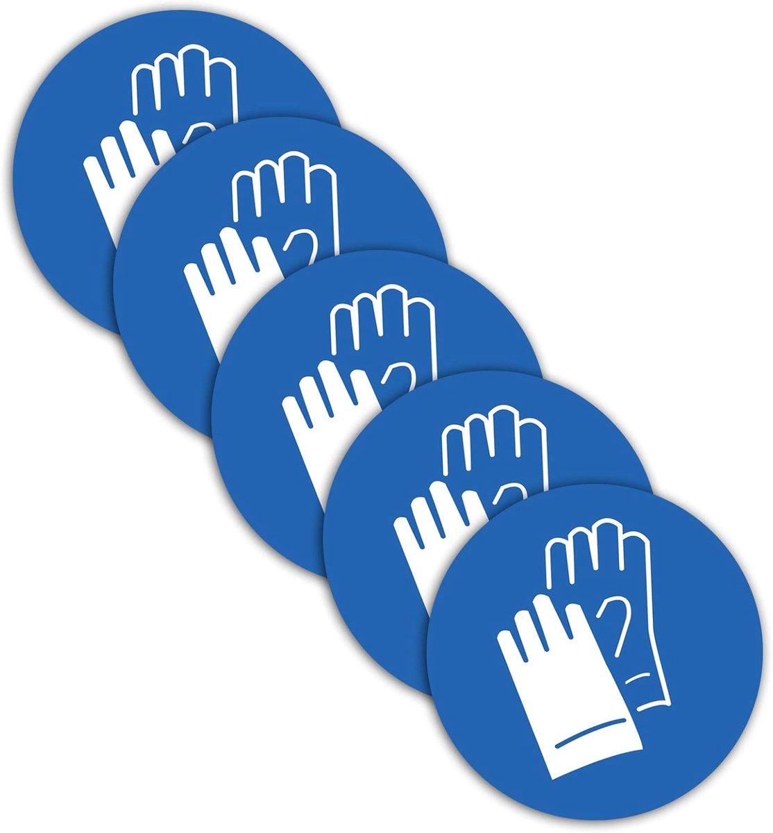 5 stuks veiligheidshandschoenen Gebodsbord Stickers Ø 9,5 cm Handschoenen dragen Sticker Gebodsbord met UV-bescherming voor binnen- en buitengebied van STROBO