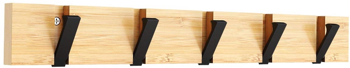 Omgoods - Wandhanger met 5 Uittrekbare Haken en Bamboe Plank