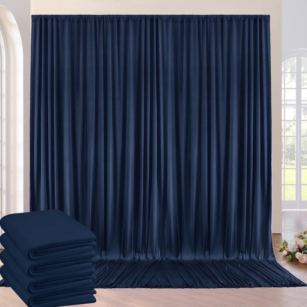Omgoods - Marineblauwe Achtergrond Gordijnen voor Feestdecoratie - Set van 4
