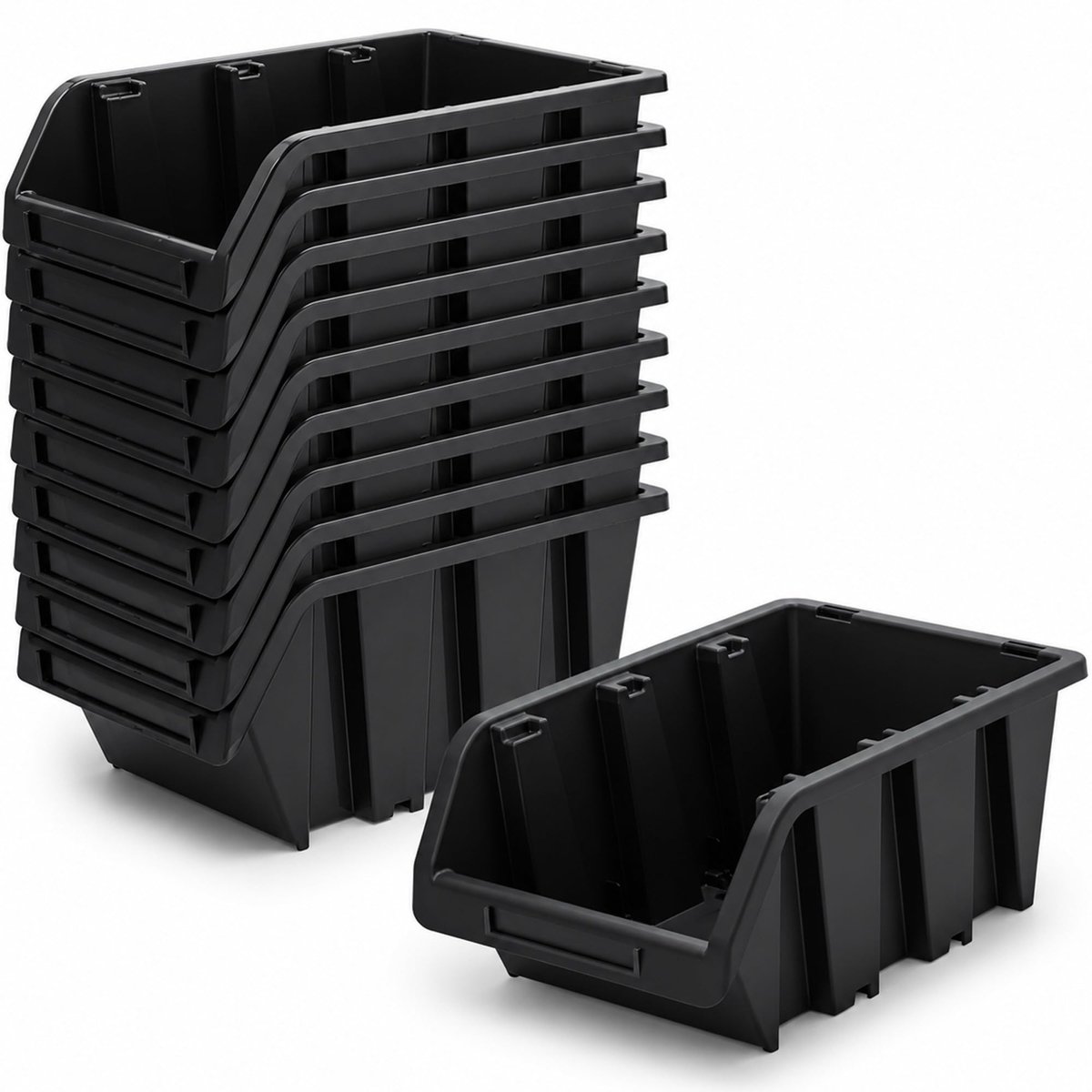 Omgoods - Stacking Boxen voor Werkplaats (Set van 10) - Zwart