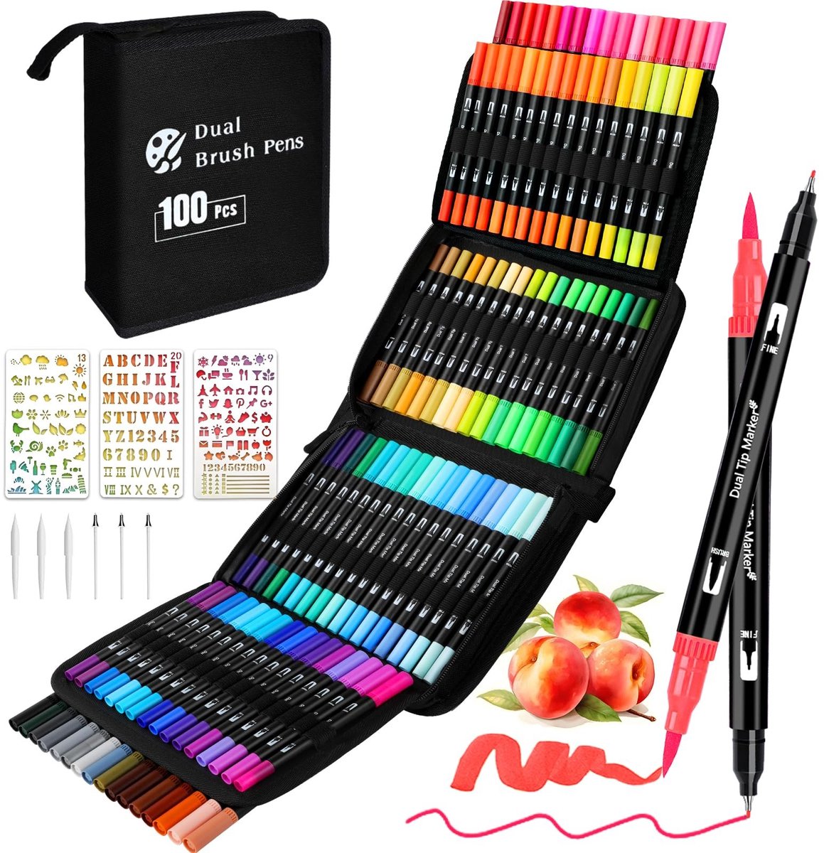 Omgoods - Lettering Markers Set met 100 Kleuren - Dubbelzijdige Brush Pens