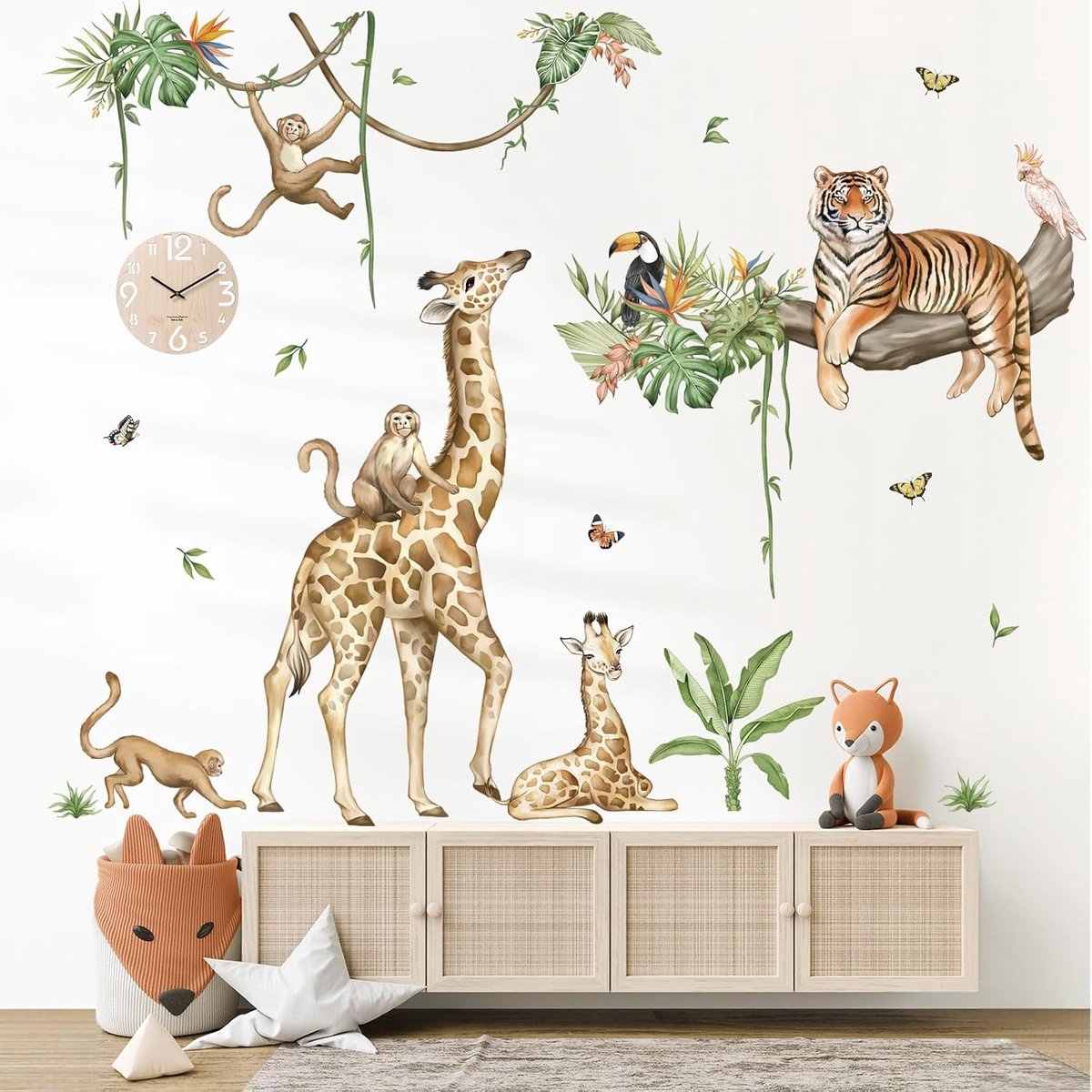 wondever Wandtattoo Dschungel Dieren Boom Tak Wandsticker Wanddecoratie voor Kinderkamer Jongens Babykamer Safari Giraffe Tijger Aap