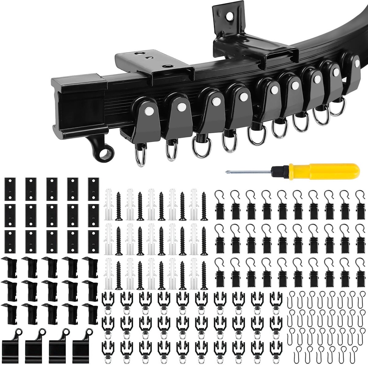 Omgoods - Flexibele Gordijnrail Set 5m - Zwart Plafond Gemonteerde Gordijnrail met Wielen