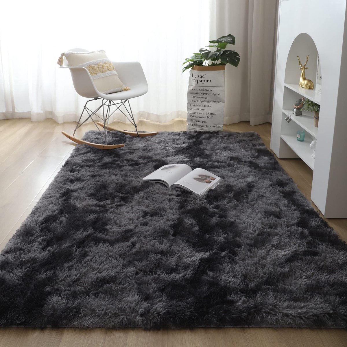 Omgoods - Fluffy Binnen Tapijt 120x160 cm - Zacht en Antislip Donkergrijs