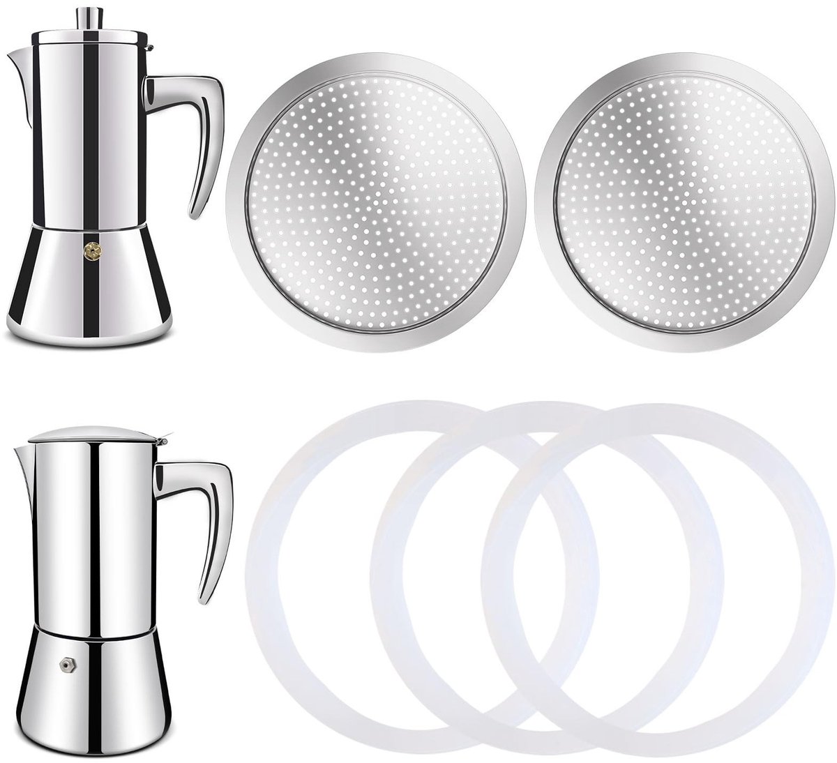Omgoods - 2Pcs Filter met 3 Stuks Siliconen O-ringen - Voor 6 Kops Espresso Maker