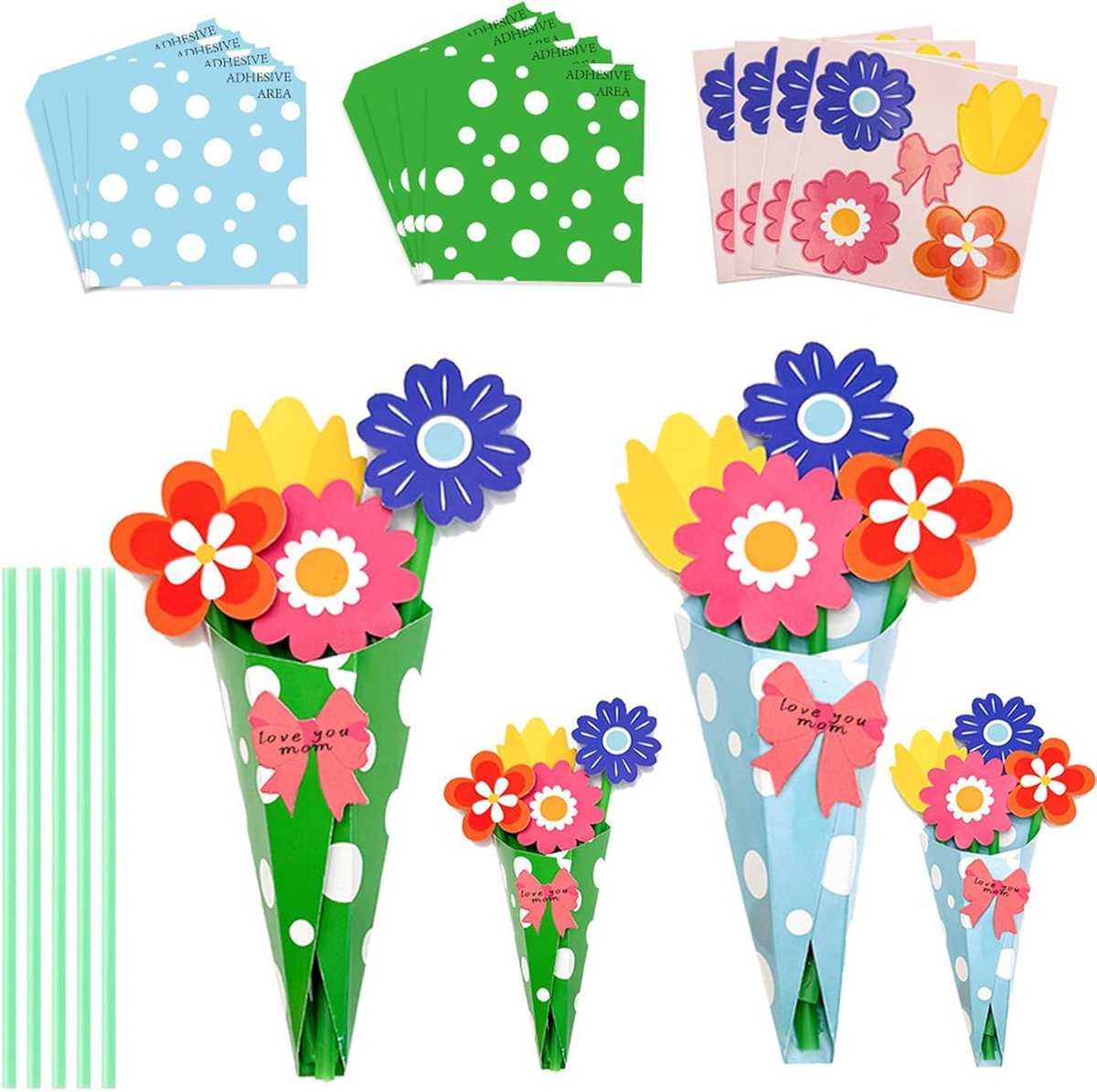 Doe-het-zelf boeket bloemenknutselset voor kinderen, creatief papierknutselwerk voor Moederdag, kinderkunst, La Saint-Valentin, La Journée des enseignants, origami geschenkmaken accessoires (A