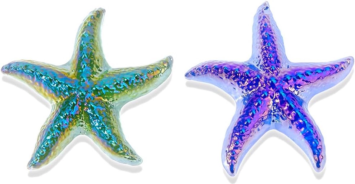 2 stuks glazen zeesterren figuur zeedieren beeldje zeeleven sculptuur woondecoratie gegalvaniseerde kleur verzamelstuk landschapsdecoratie accessoires voor stranddecoratie