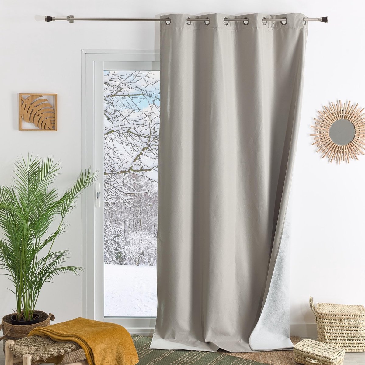 Omgoods - Fleece blackout gordijnen - Decoratieve zandkleurige gordijnen, 140 x 260 cm, 1 paneel