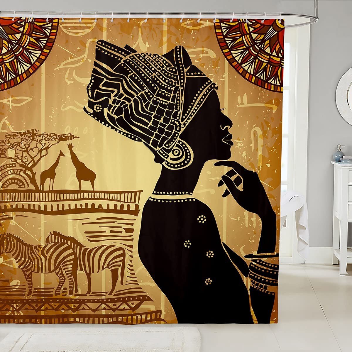 Omgoods - Etnisch Douchegordijn met Afrikaanse Vrouw 182x223cm Waterdicht