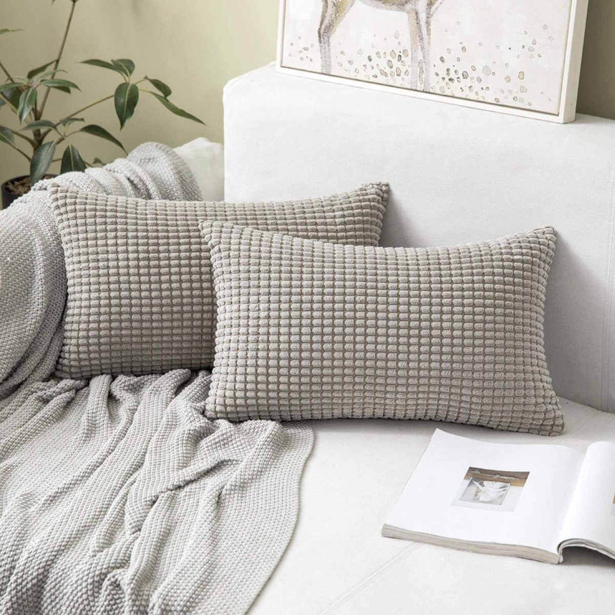 Omgoods - Set van 2 Gestreepte Corduroy Kussenhoezen 40 x 60 cm in Zilver