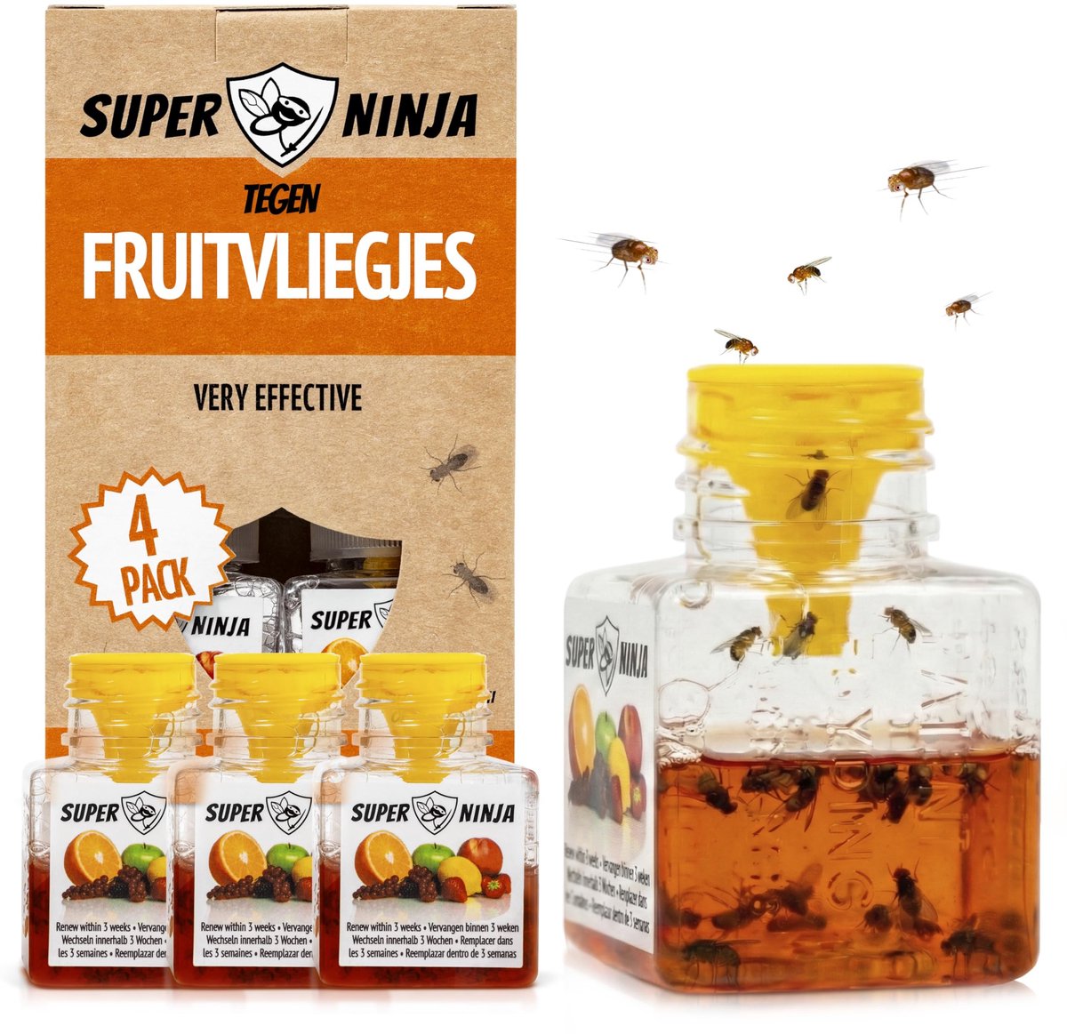 Omgoods - Fruitvlieg Trap - 4 Stuks, Effectieve Fruitvlieg Vanger