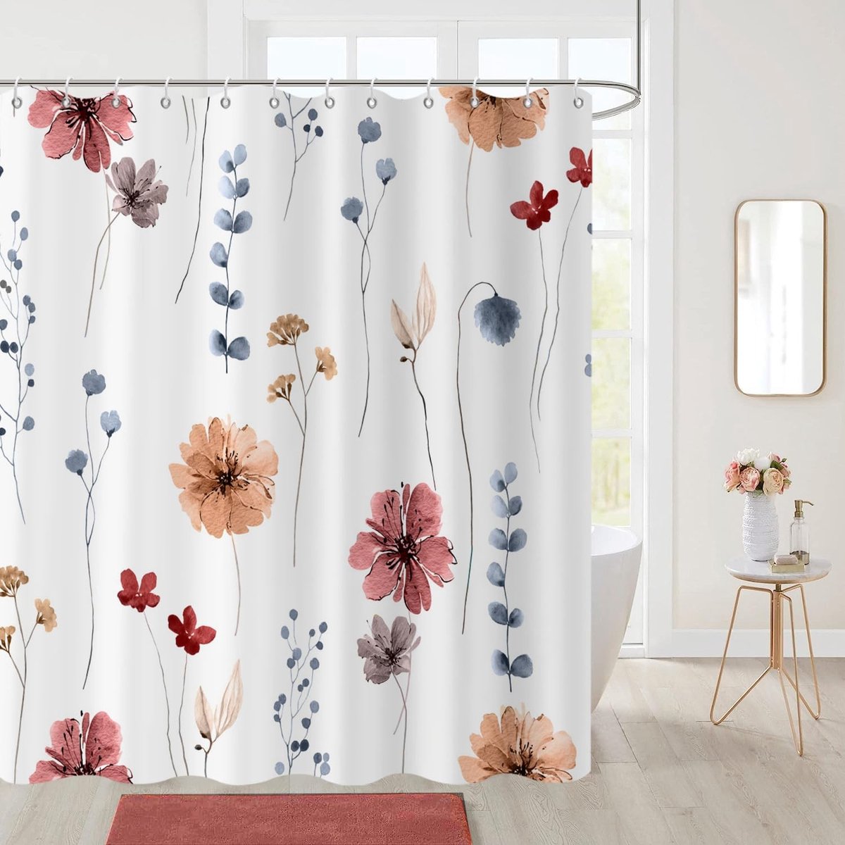Minimalistisch Douchegordijn met Waterverf Bloemen 180x180cm