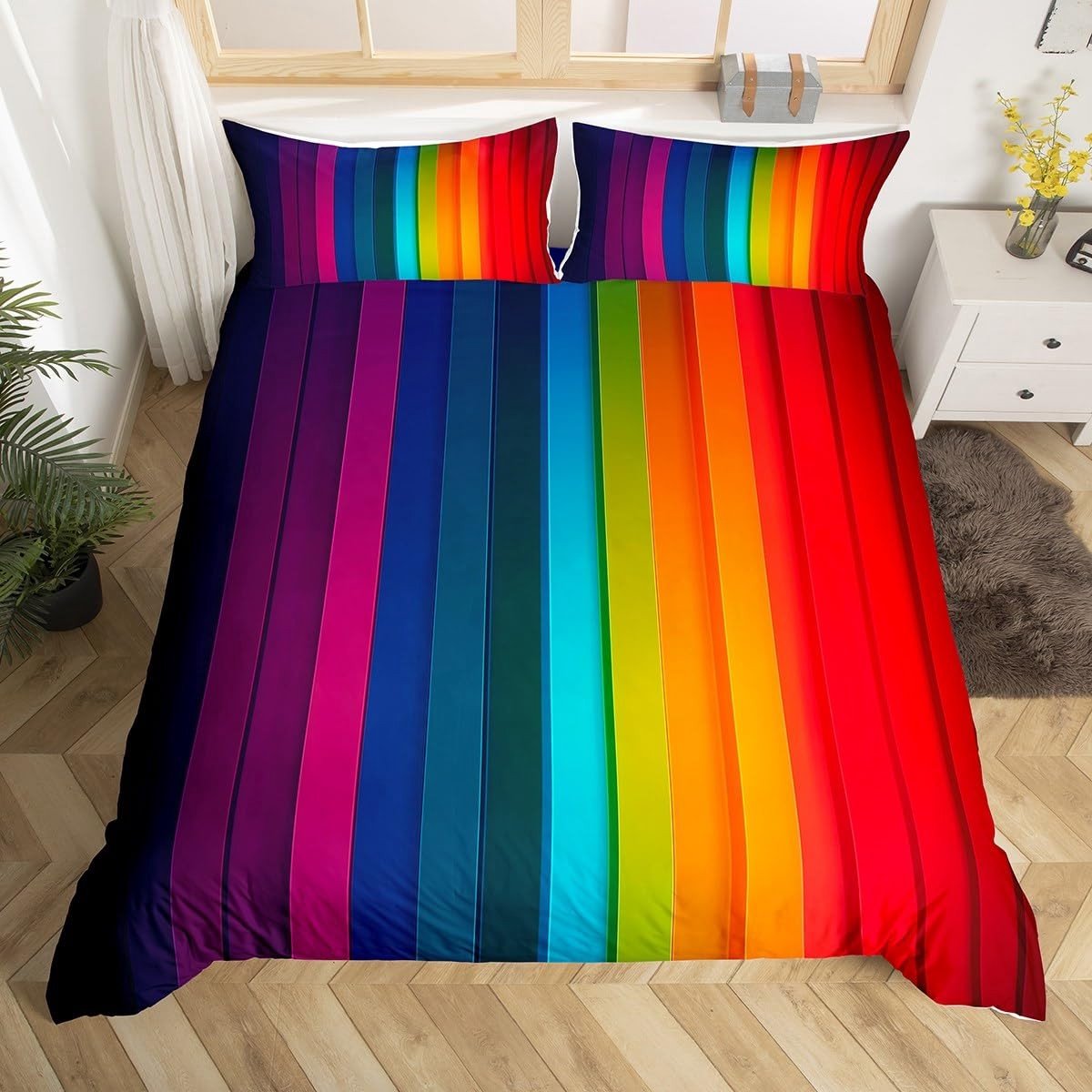 Omgoods - Kleurrijke Regenboog Dekbedovertrek Set 200 x 200 cm met 2 Kussenslopen