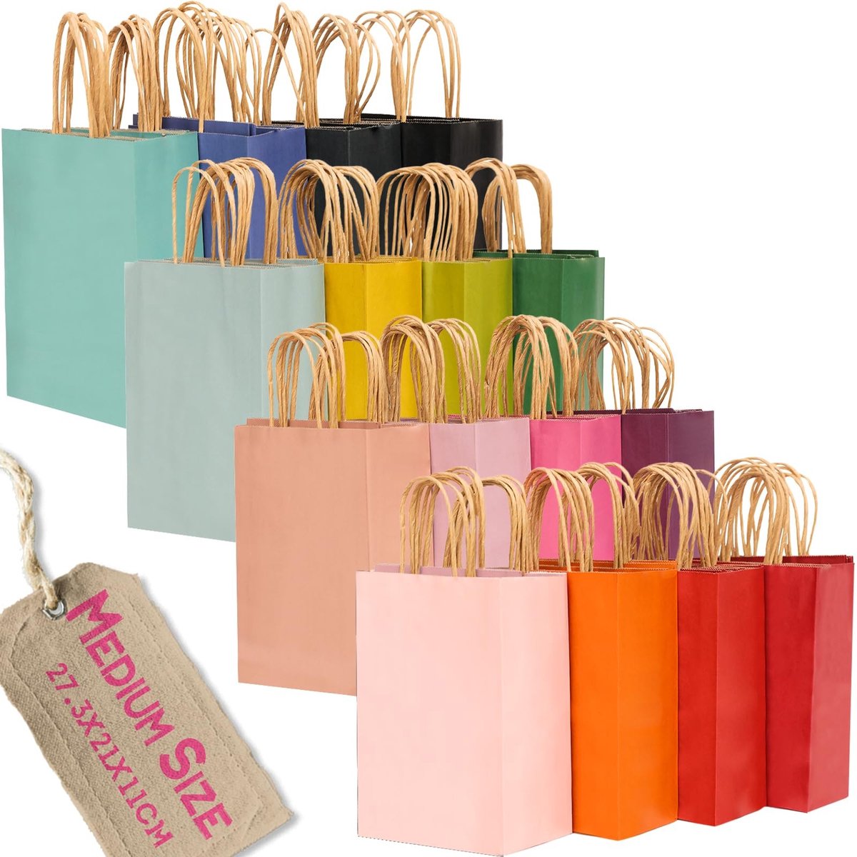 Omgoods - 100 Stuks Medium Papieren Cadeauzakken met Handvatten - 16 Kleuren voor Feestjes