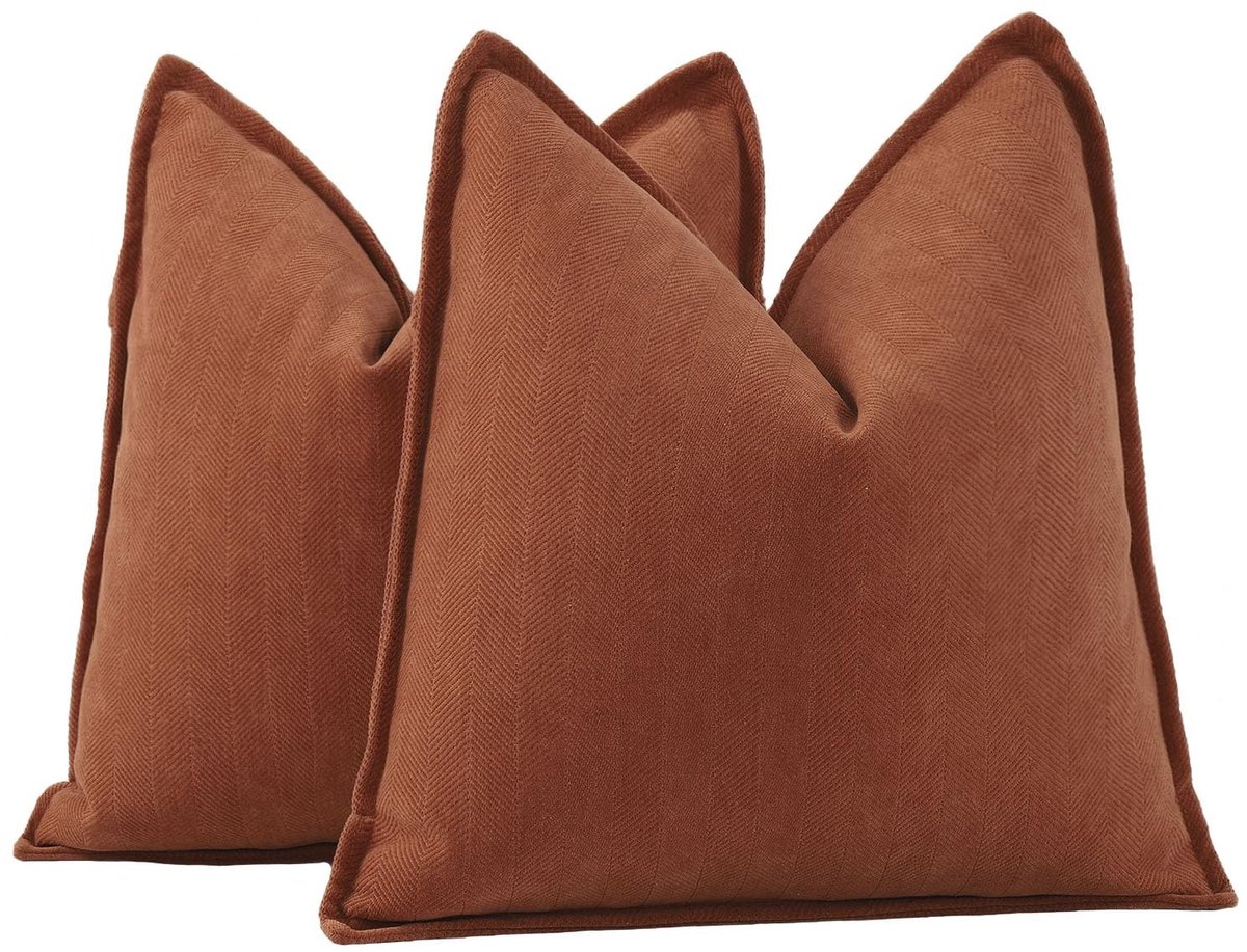 Omgoods - Set van 2 Chenille Kussenhoezen 45 x 45 cm, Rustkleurig