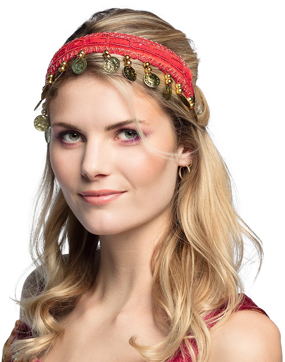 Boland - Hoofdband Belly dance rood Rood - Volwassenen - Vrouwen - - 1001 Nacht - Oosters - Gypsy - Buikdanseres - Carnaval - Themafeest
