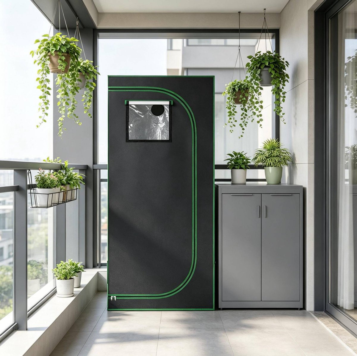 COVREO Kweektent 80x80x180 cm, zwart en groen, Oxford stof, stalen frame
