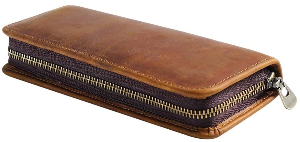 Omgoods- Etui Lederen - Pennenhouder - Cosmetische Tas - Draagbaar - 9 Peninzetstukken - Handgemaakt Retro Luxe