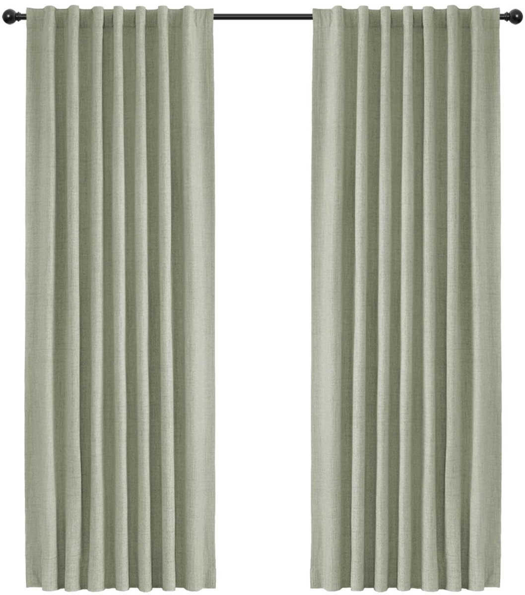 Omgoods - 100% Blackout Gordijnen 2 Stuks - Linnen Look Sage Groen