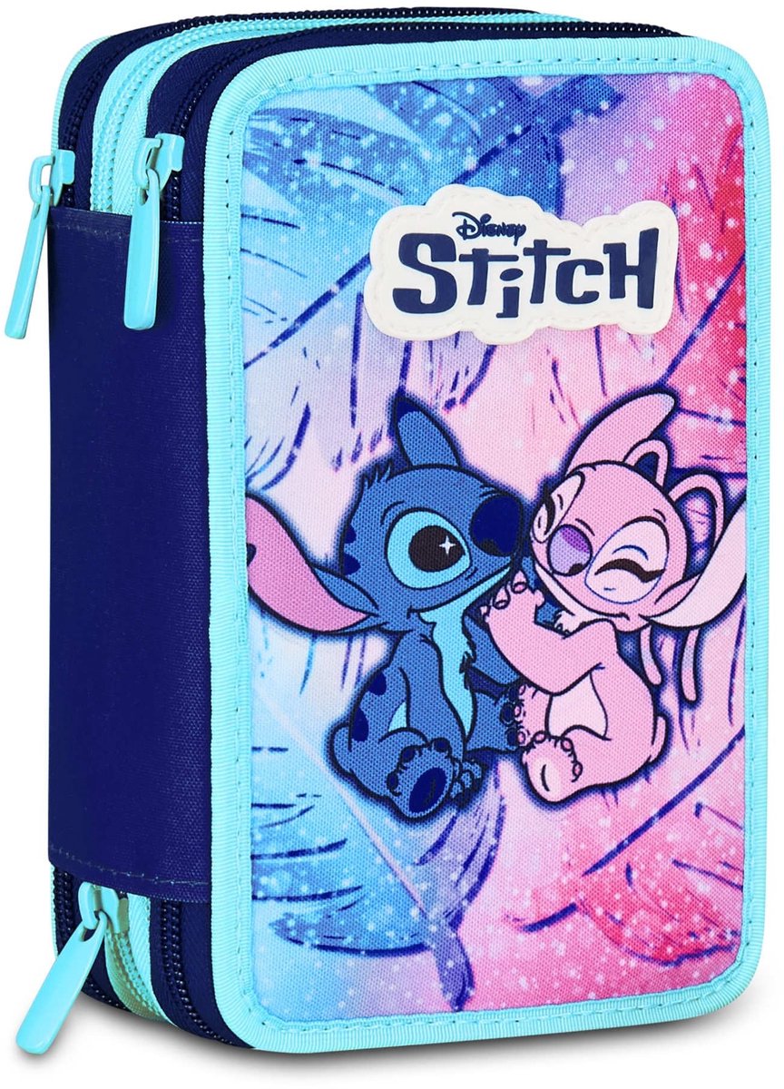Omgoods - Lilo & Stitch Pennenzak met 3 Ritsen - Lichtblauw en Roze
