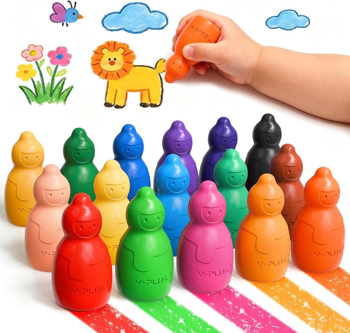 Stapelsneeuwman Kleurpotloden voor Peuters 1-3 Jaar, 16 Jumbo Wasbare en Niet-Toxische Kleurpotloden, Makkelijk Vast Te Houden Kunstbenodigdheden voor Kinderen van 1-4 Jaar (Perfect Cadeau)