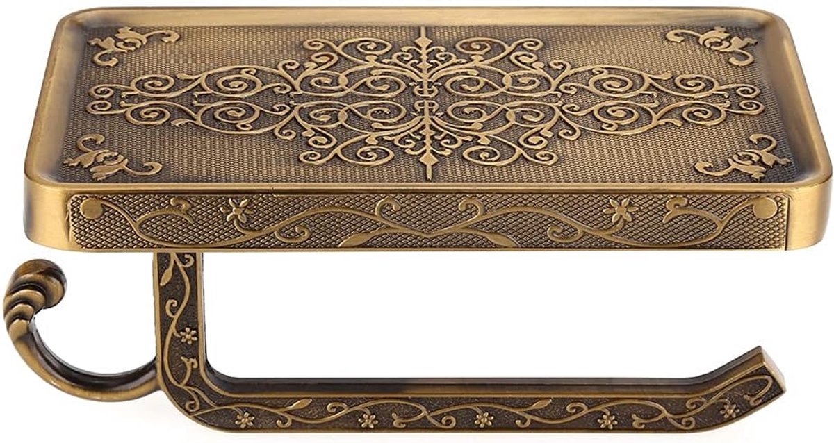 SnelShoppen - Antieke Vintage Messing Toilet Papierhouder Telefoonplank Wandgemonteerd Badkamer Accessoire - Hoogwaardige Afwerking, Elegant Design, M