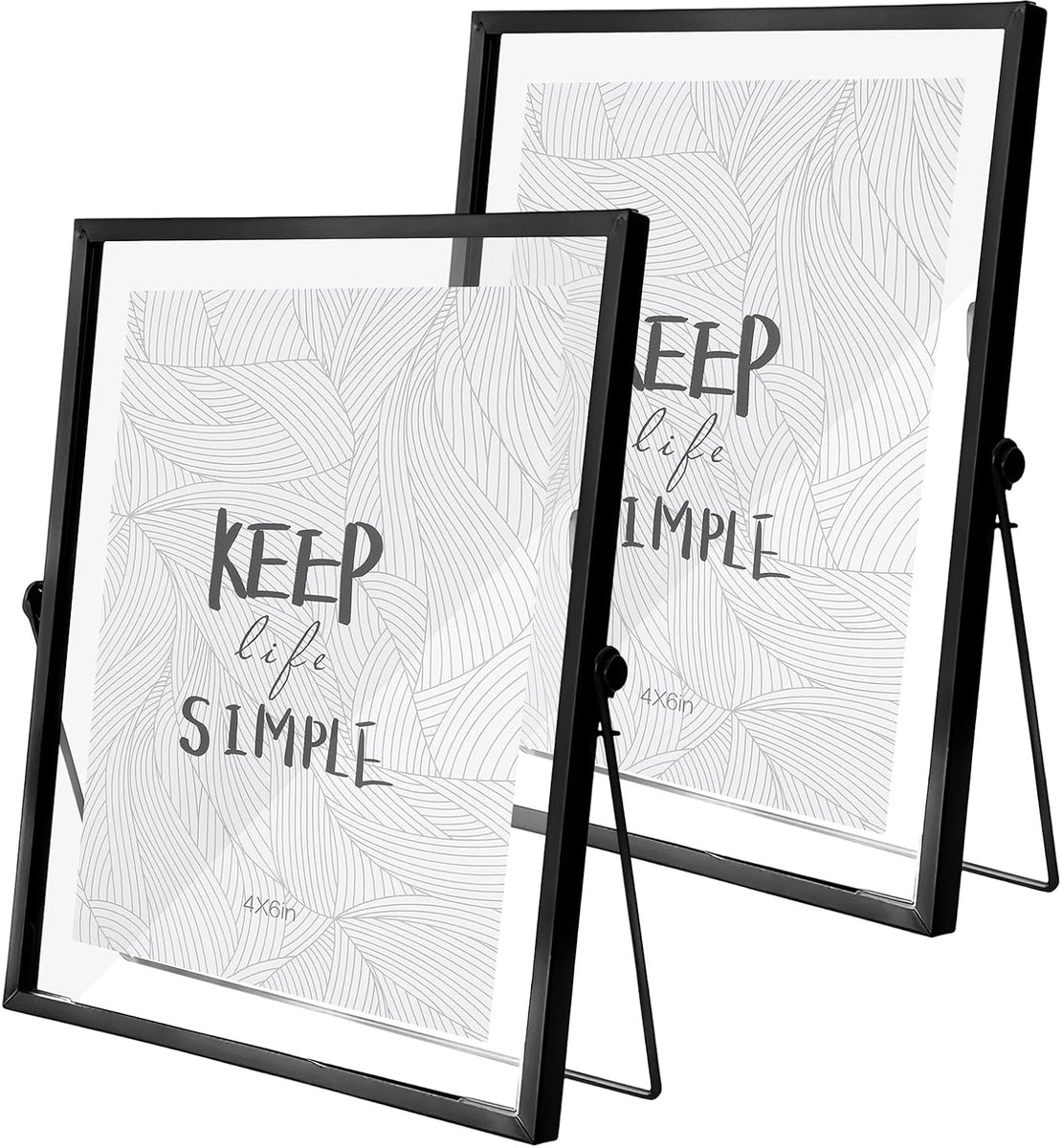 SnelShoppen - Staande Foto Lijsten 2 Stuks Zwart 21 x 18 cm, Retro Glazen Fotolijsten van Glas en Metaal voor Desk Decoratie, Perfect voor DIY Foto's