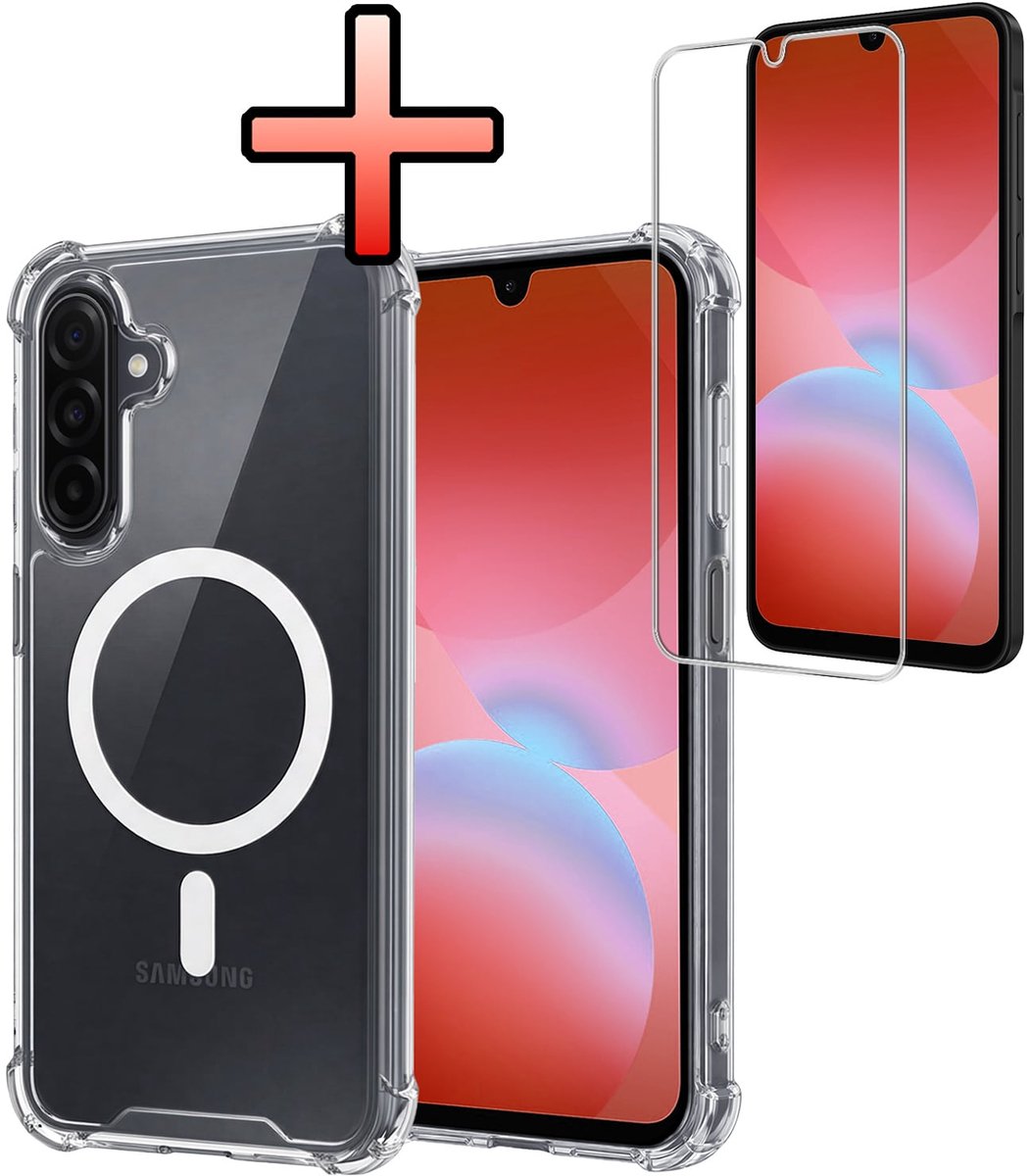 Hoesje - Met Screenprotector - Geschikt voor Samsung Galaxy A26 - Magsafe Compatible - Sterk & Shockproof - Back Cover - Shock Proof Case - Telefoon Hoes - Transparant
