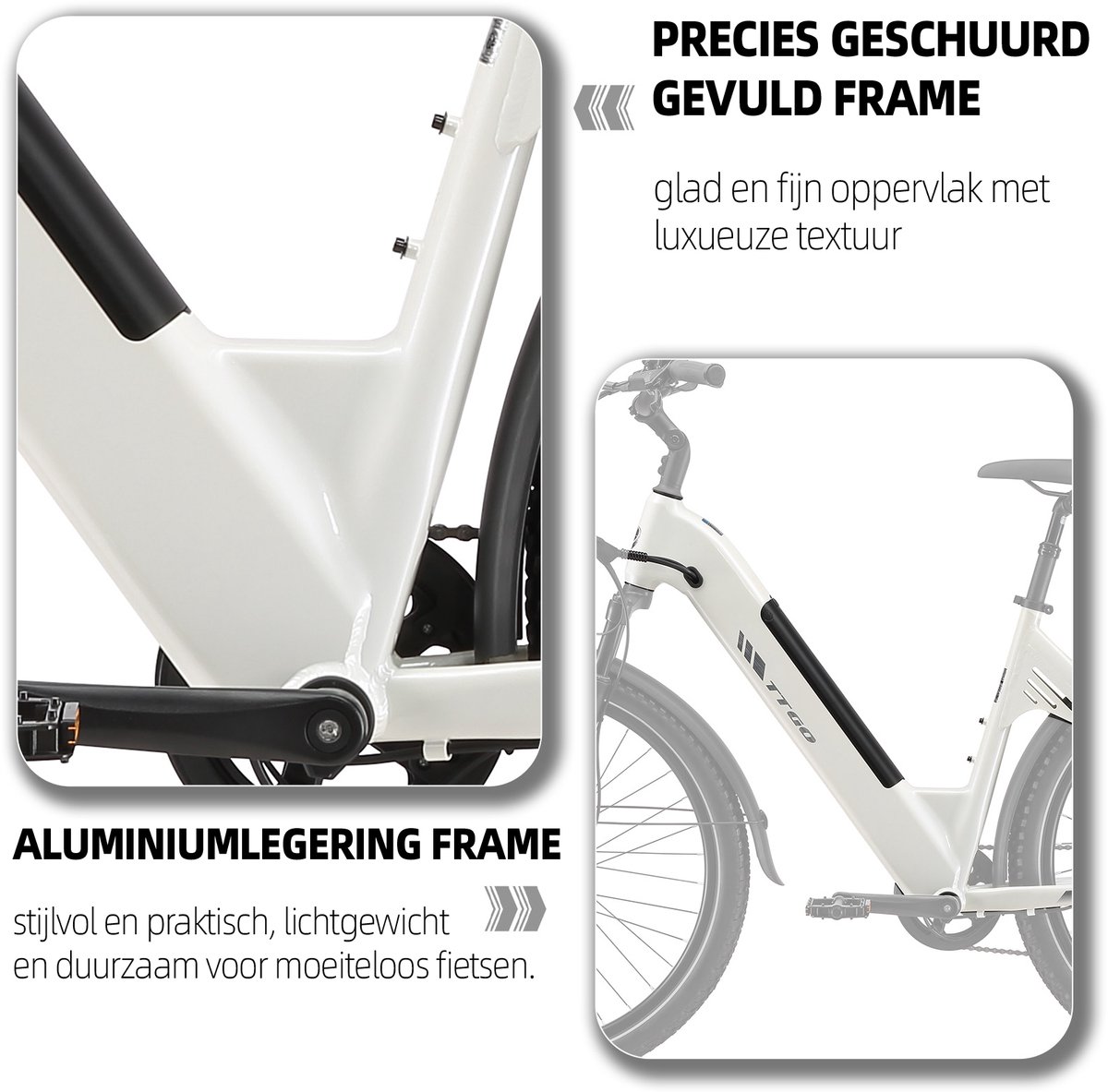 TTGO C5 Elektrische Fiets – 250W Motor – 48V 13.5Ah Accu – 90-110 km Bereik – 27.5"×2.4" Banden – Drievoudige Vering – Shimano 7s – Hydraulische Schijfremmen - Wit thumbnail 3